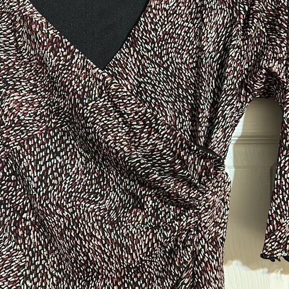 MOTHERHOOD Size Large Midi Dress Wrap Lined Black White Pink Stretch Ruched - Picture 2 of 8